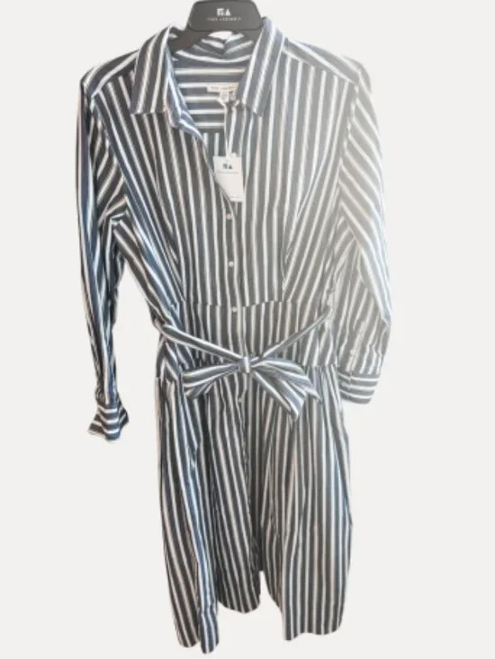 Free Assembly Cotton Maxi Shirtdress Belted Button Front Dress Pockets Size - Picture 5 of 8